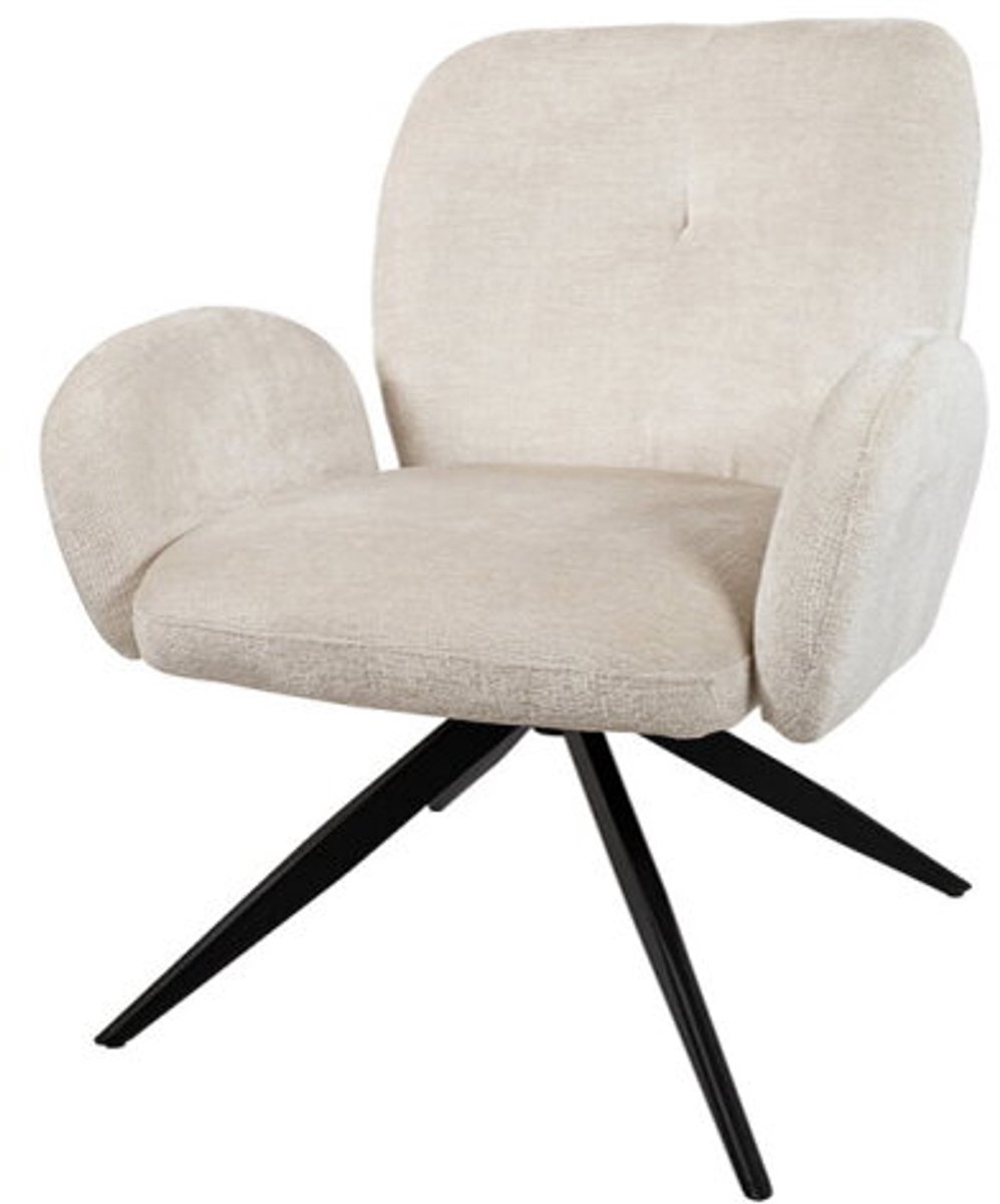 Draaifauteuil Bobby 360° Perfect Harmony Ivory - 80x68x75 cm - Luxe Comfortabele Fauteuil - Moderne Designstoel - Zachte Stoffen Bekleding - Zwarte Metalen Poot - Draaistoel voor Woonkamer Lounge of Kantoor