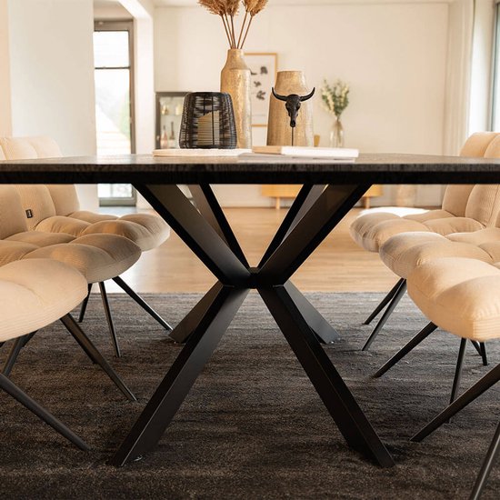 DEYARNA HOME Eettafel, ovaal, 180 cm, voor 6 tot 8 personen, moderne tafel met houtnerf afwerking en robuuste elliptische poten, voor keuken, eetkamer en vergaderzaal (donkerbruin