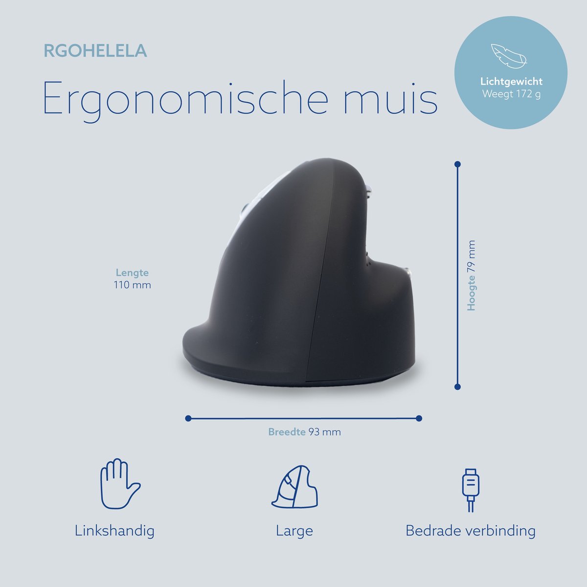 R-Go HE - Ergonomische Muis - Met Break software - Voor groten hand Linkshandig - USB thumbnail 3