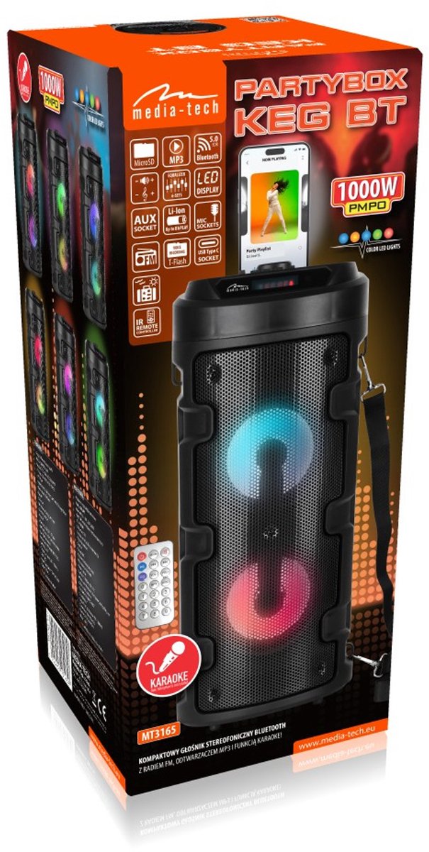 Media-Tech draadloze luidspreker, Bluetooth, karaoke, 1000W, zwart, MT3165 van Merkloos — afbeelding 2