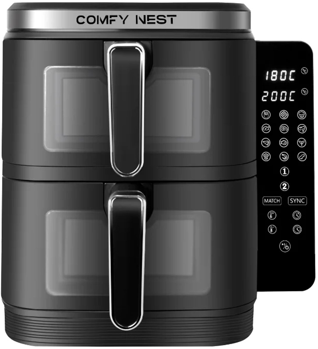 Afbeelding 2 van Comfy Nest CN-06184 - 2800W Airfryer - 11L - Dubbele Mand - Digitaal Opvouwbaar Zijpaneel - Kijkvenster