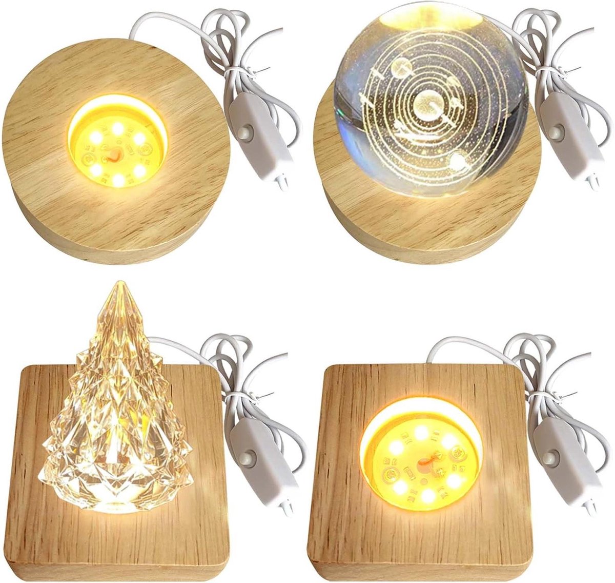 Houten LED-lichtsokkel - 4 stuks