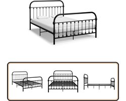 vidaXL Bedframe Metaal - 140x200 cm - Zwart Metalen Bed Frame - Tweepersoons Bed - Zwarte Bedframe - Slaapkamer Meubels - Boxspring Bed