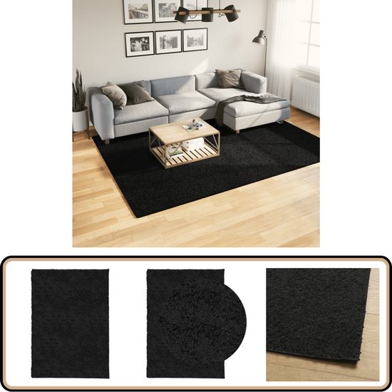 VidaXL Vloerkleed PAMPLONA Shaggy 200x280 Cm Zwart Shaggy vidaxl-vloerkleed-pamplona-shaggy-200x280-cm-zwart-shaggy