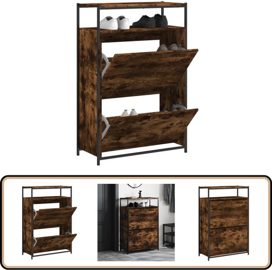 Meuble à chaussures vidaXL - Chêne fumé - 75 x 34 x 112 cm - Étagère à Étagères à chaussures - Rangement à chaussures