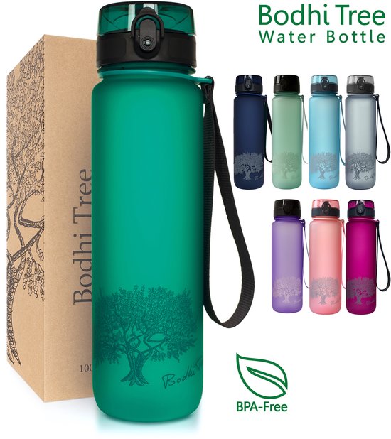 Bodhi Tree® Waterfles 1 Liter - Drinkfles - Fruit Filter - 100% Lekvrij - BPA vrij - Volwassenen Kinderen - back to school werk - Sport Drinkflessen - Groen