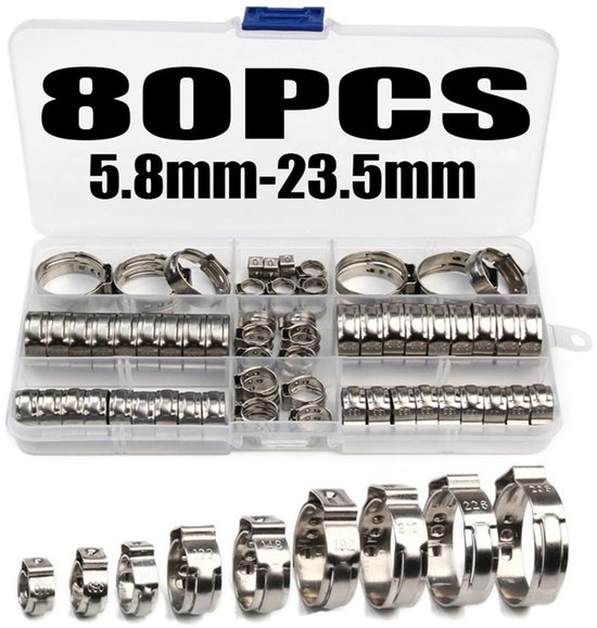 130 stks Enkele Oor Traploze Slangklemmen 5.8-23.5mm 304 Rvs Slangklemmen Cinch Klem Ringen 1 ST Slangklem Klemtang (Size : 130pcs with plier