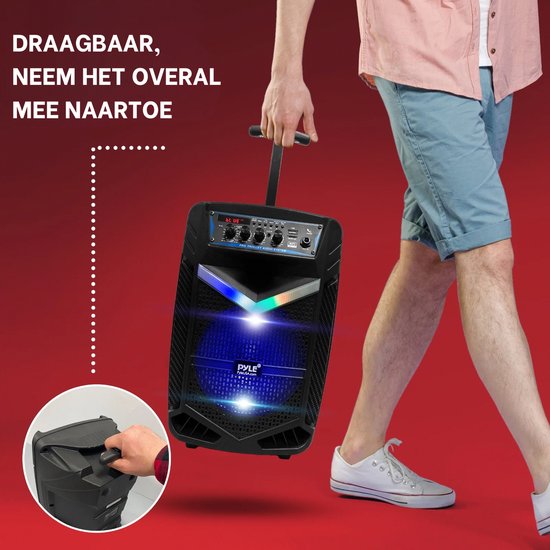 Pyle Bluetooth Luidspreker,Draagbare Speaker met Wielen,400 W,Knipperende Lichten,Incl. Afstandsbediening,Stroomadapter en Bekabelde Microfoon — afbeelding 5