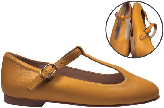 Stravers – Ballerines à bride en T jaune moutarde, taille 43, pour femme, grande taille