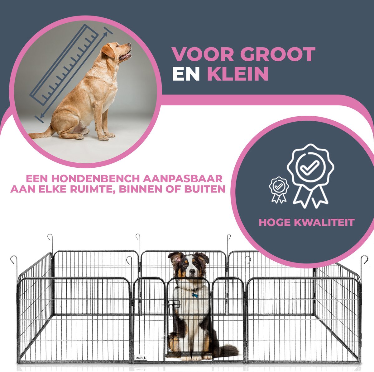 Hondenren puppyren met 4 kennelpanelen 70 cm hoog | premiumXL