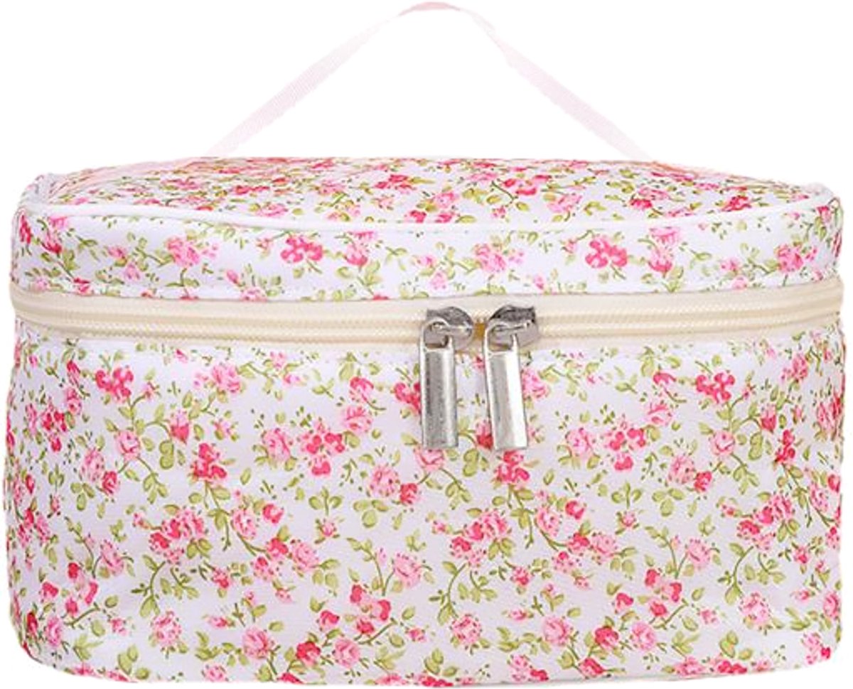 Toilettas Vintage Flowers - Roze Bloemen | 20 x 12 x 12 cm | Polyester | Fashion Favorite