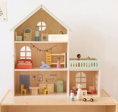 Petite Amélie Houten Poppenhuis - Meerkleurige Viering - H.60 cm - Incl. 15 Poppenhuis Meubels – Drie Verdiepingen vol Fantasie – Feestelijke Kleurenpracht
