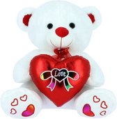 Teddybeer Wit met Rood Hart Love Pluche Knuffel 22 cm - Moederdag knuffelbeertje I love you - Valentijnsdag cadeau voor hem haar - Knuffelbeer Beertje Teddy Liefde Mannen Vrouwen - Valentijn Cadeautje - I Love You / Ik hou van je - Teddy Beer Groot