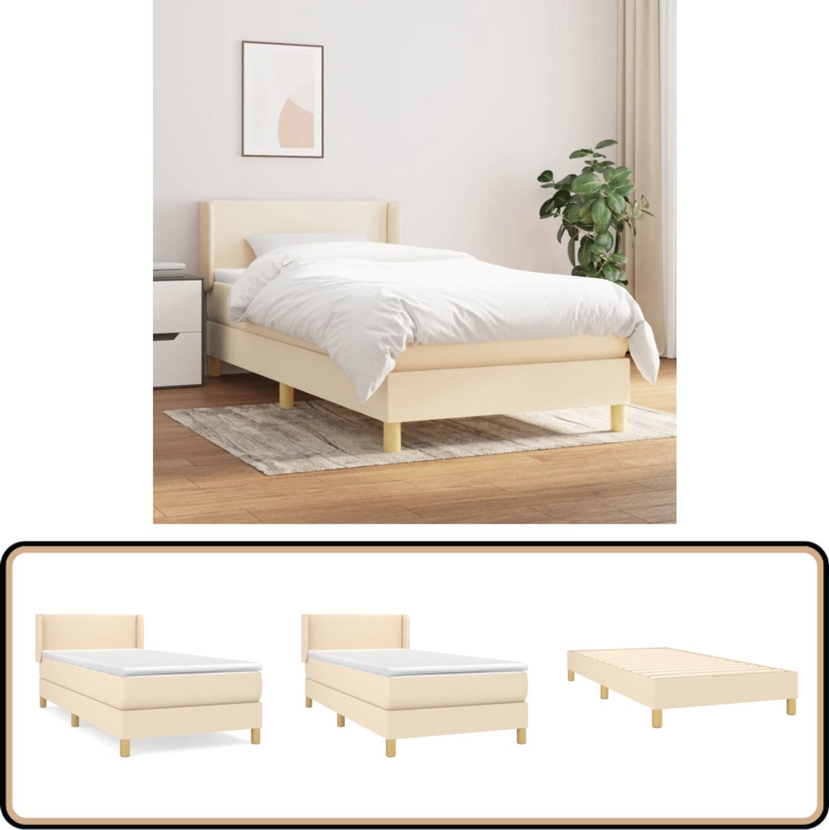 vidaXL Boxspring - crème - Inclusief Matras en Topmatras Boxspringbed - Cremekleurig - Tweepersoonsbed - Pocketed Verenmatras - Middelhard