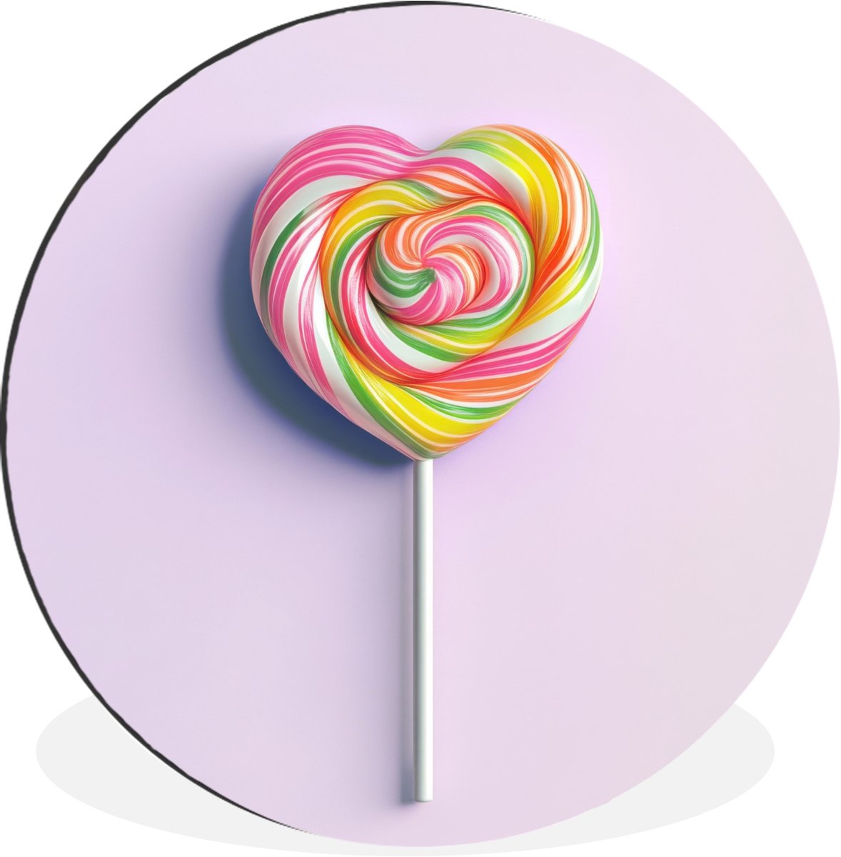 WallCircle Wandcirkel - Muurcirkel - Hart - Lolly - Snoep - Aluminium - Dibond - 90x90 cm - Binnen en Buiten Hartjeslolly