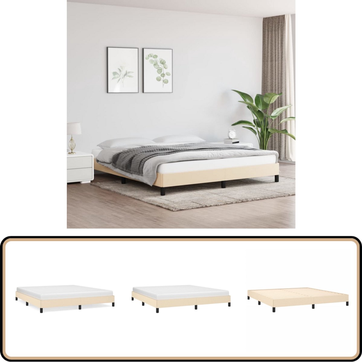vidaXL Bedframe - zonder - matras - stof - crèmekleurig - 180x200 - cm
