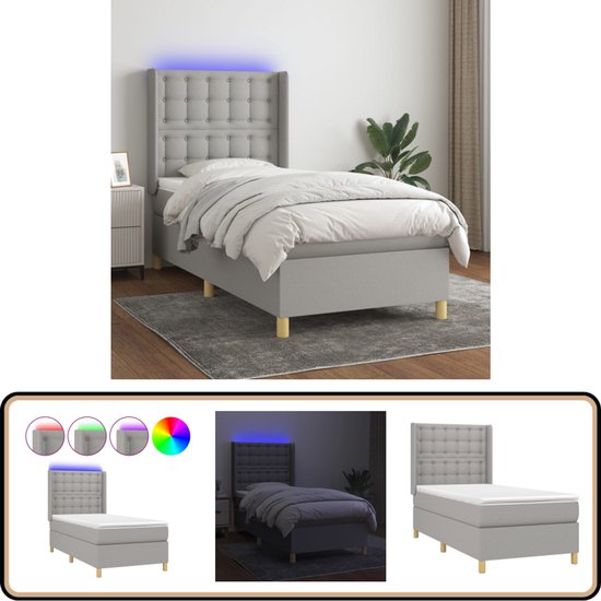 vidaXL Boxspring met matras en LED - Lichtgrijs - 80x200 cm Boxspring Bed - Led Verlichting - Pocketveer Matras - Slaapcomfort - Slaapkamers
