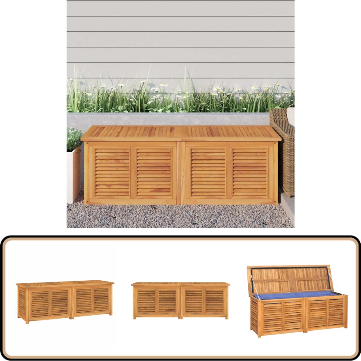 vidaXL - Tuinbox - met - zak - 150x50x55 - cm - massief - teakhout