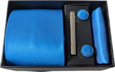 Stropdas set met pochet BLAUW IJSBLAUW- Das inclusief pochet, manchetknopen en dasspeld - Zeer luxe kwaliteit - Bruiloft - Cadeau - Verschillende kleuren