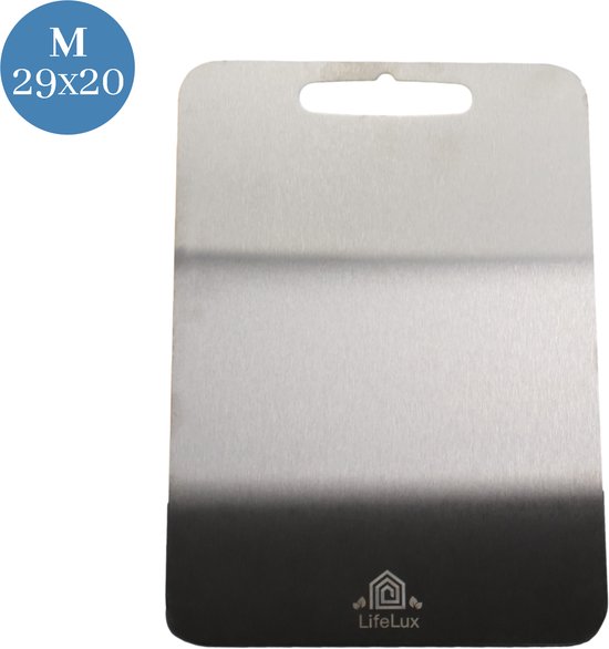 Foto: Lifelux professionele rvs snijplank 29x20 cm 2mm dik hygi nisch krasbestendig duurzaam titanium