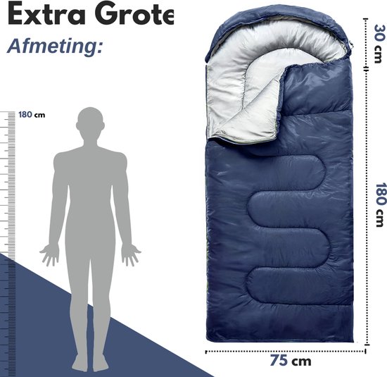 Vertrex Tri-Season Adventure Mummy Slaapzak - Slaapzakken Volwassenen - Kamperen - Blauw van Vertrex — afbeelding 3