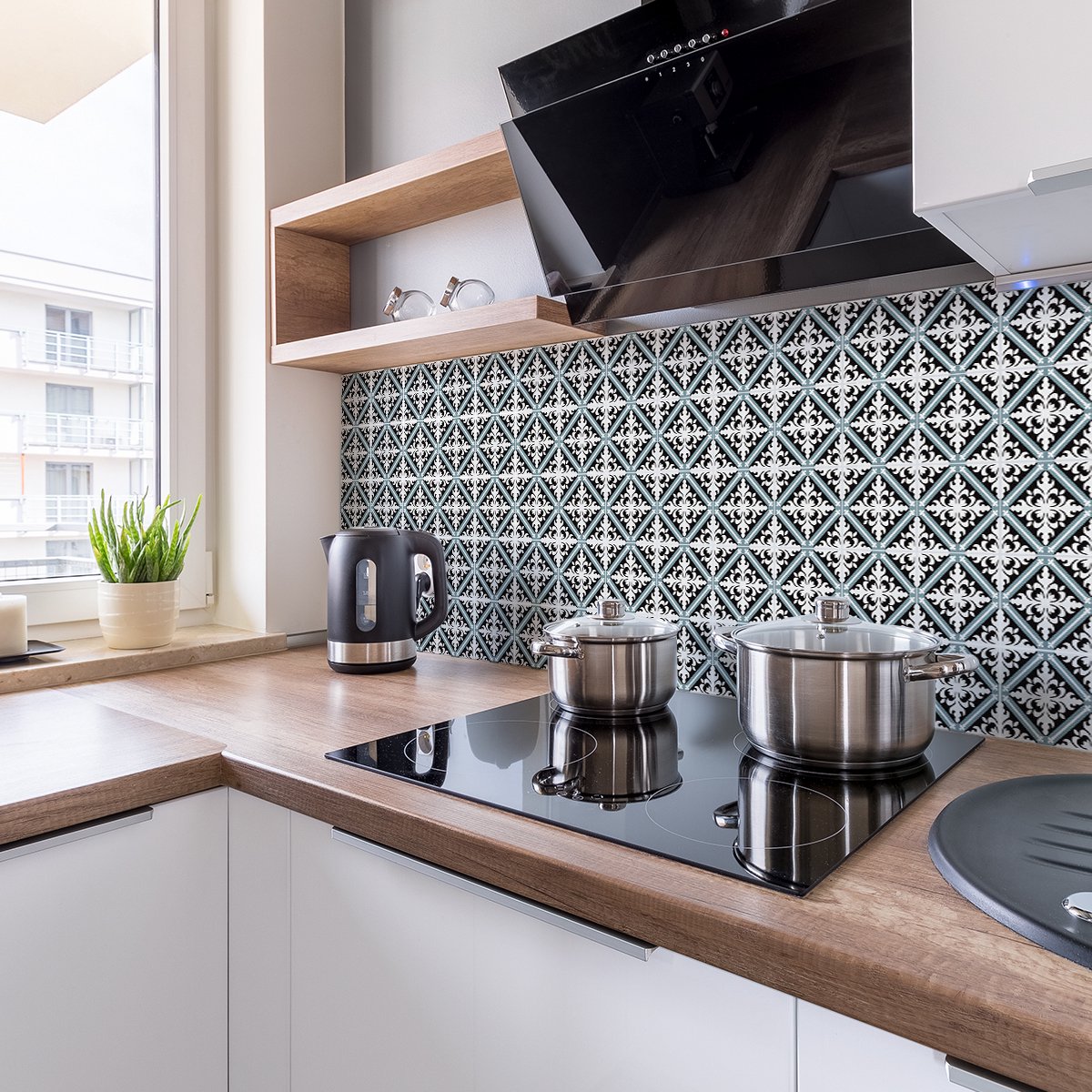 Ambiance Sticker Zelfklevende tegelmuurstickers voor keuken en badkamer - 9 cementtegelstickers, Azulejos Laelia - 9 stickers, 10x10cm Multi color