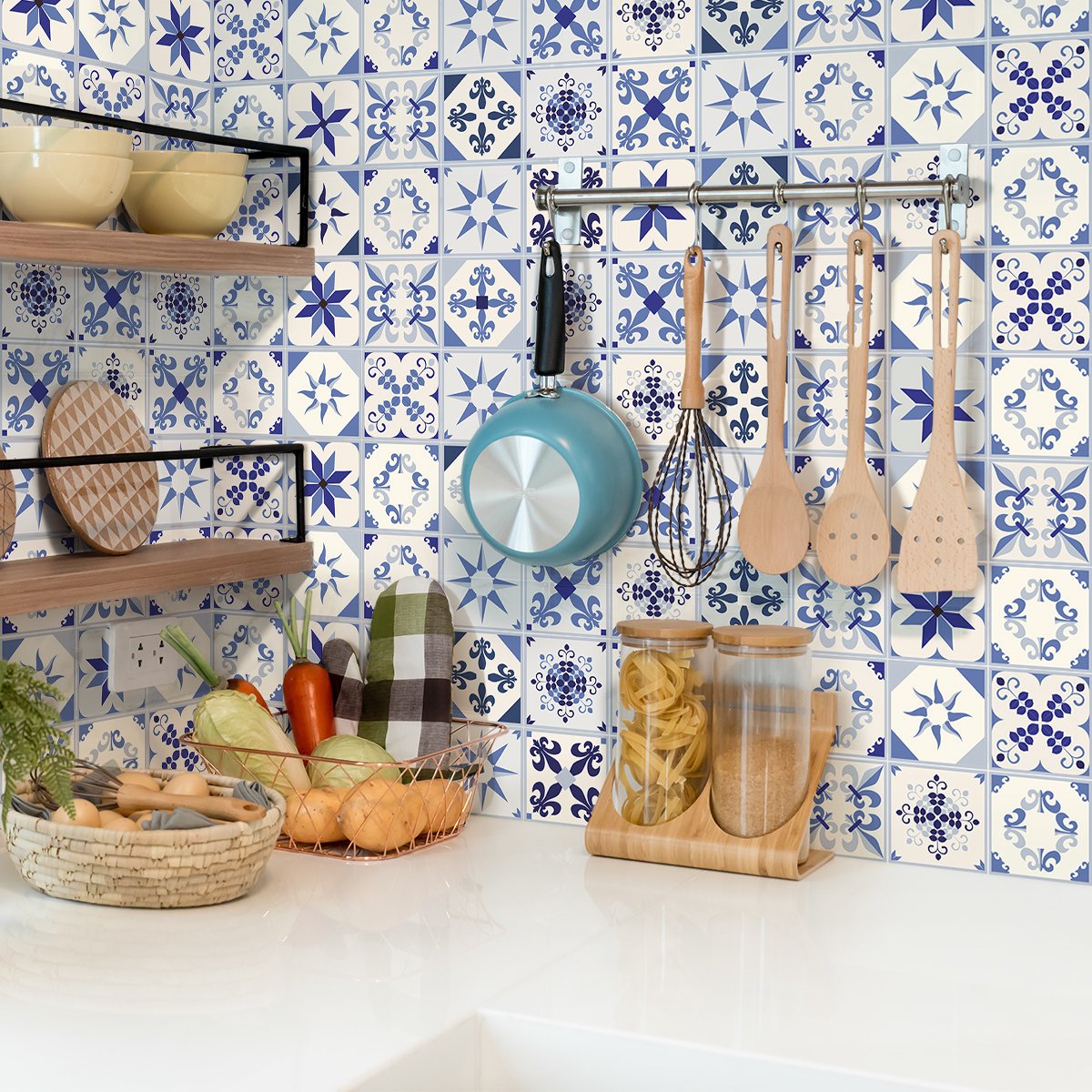 Ambiance Sticker Zelfklevende tegelmuurstickers voor keuken en badkamer - 9 CLEMENZA AZULEJOS tegelstickers - 9 stickers 20x20cm Multi color