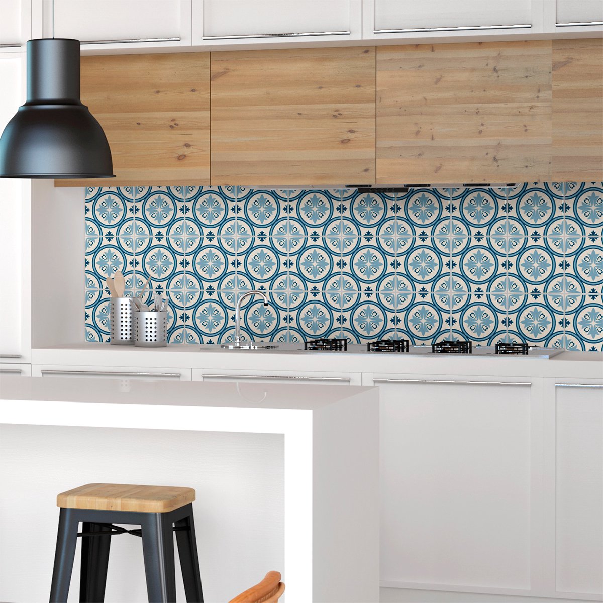 Ambiance Sticker Zelfklevende tegelmuurstickers voor keuken en badkamer - 9 Azulejos Renato tegelstickers - 9 stickers 10x10cm Multi color