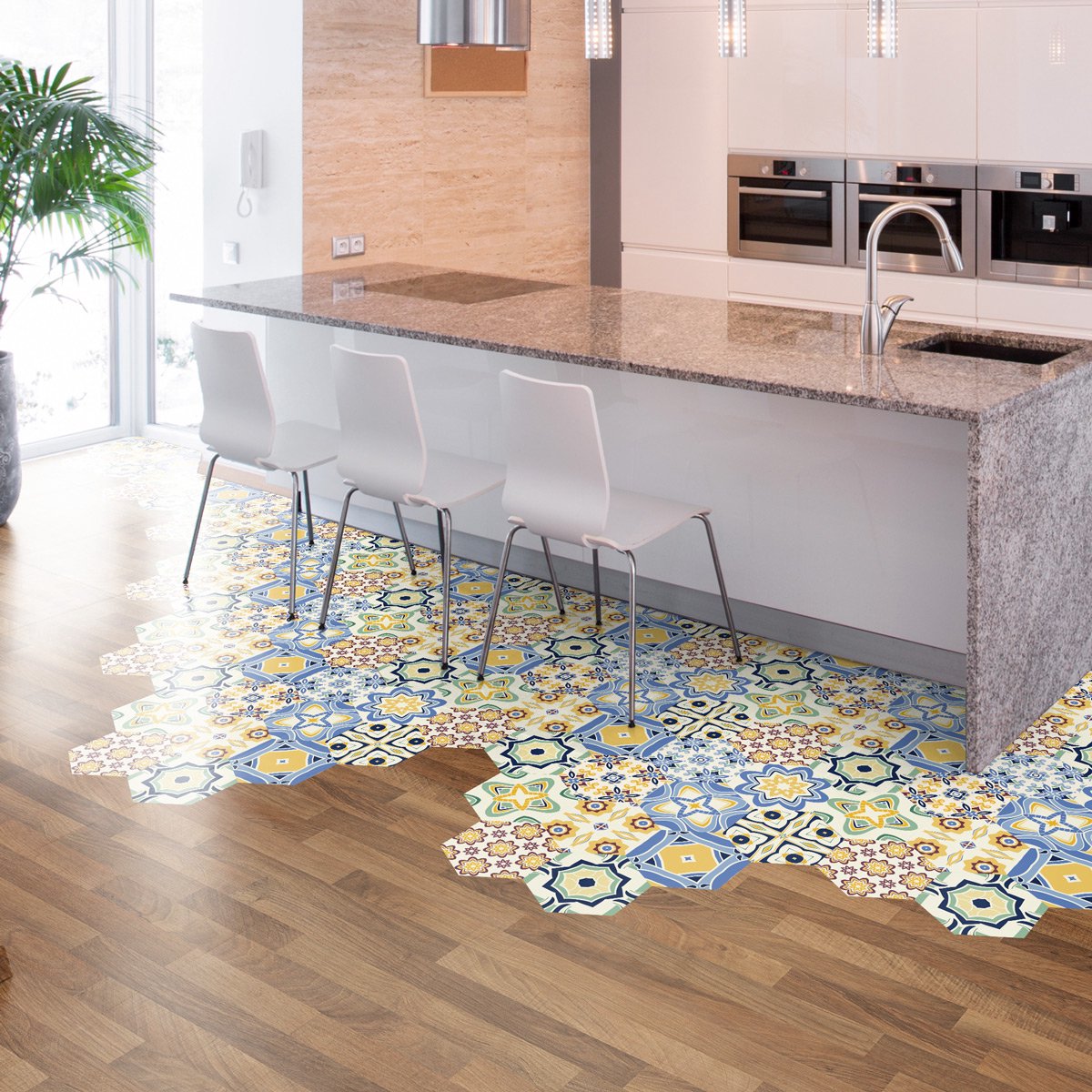 Antislip vloerstickers met beschermlaag - TOMETTES SOL FIONNA - 40x90cm - 10 zeshoekige stickers 20x18cm