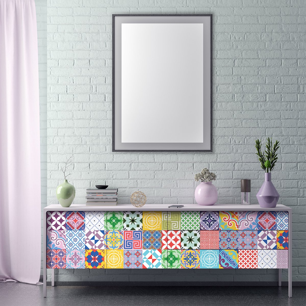Ambiance Sticker Meubeldecoratiestickers - Zelfklevende stickers voor keuken en woonkamer - 24 KARIZA Cementtegel meubelstickers - 24 stickers 10x10cm Multi color