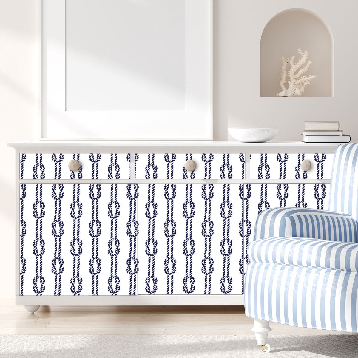 Ambiance Sticker Meubelsticker met nautisch thema en boottouwen, 60 x 90 cm Multi color
