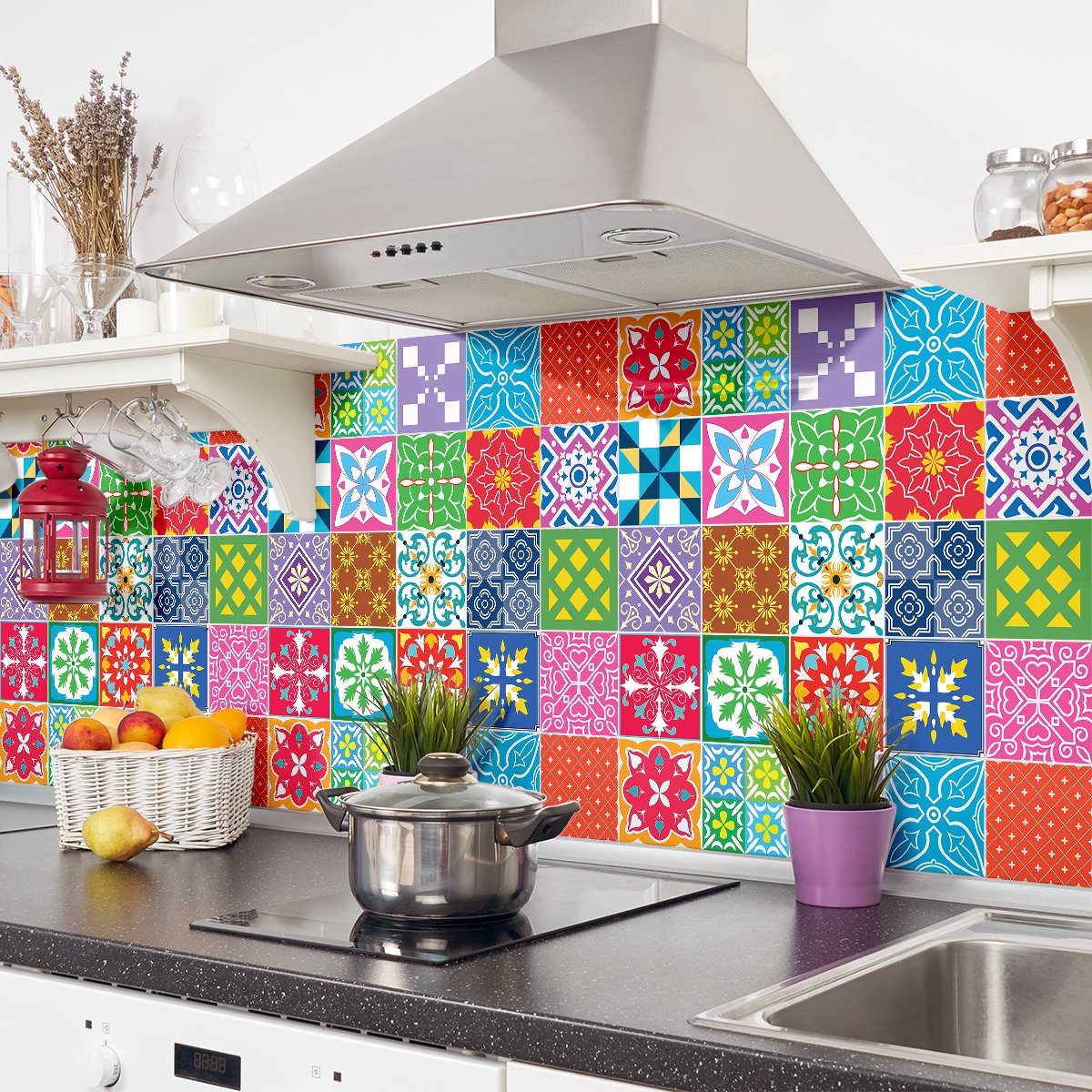 Ambiance Sticker Zelfklevende tegelmuurstickers voor keuken en badkamer - 24 Solitina Azulejos tegelstickers - 24 stickers 15x15cm Multi color