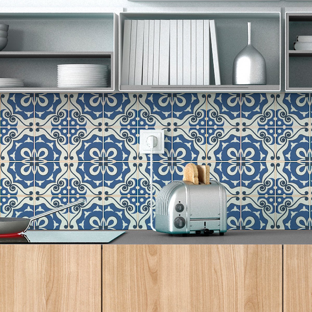 Ambiance Sticker Zelfklevende tegelmuurstickers voor keuken en badkamer - 24 Azulejos Fosca tegelstickers - 24 stickers 15x15cm Multi color