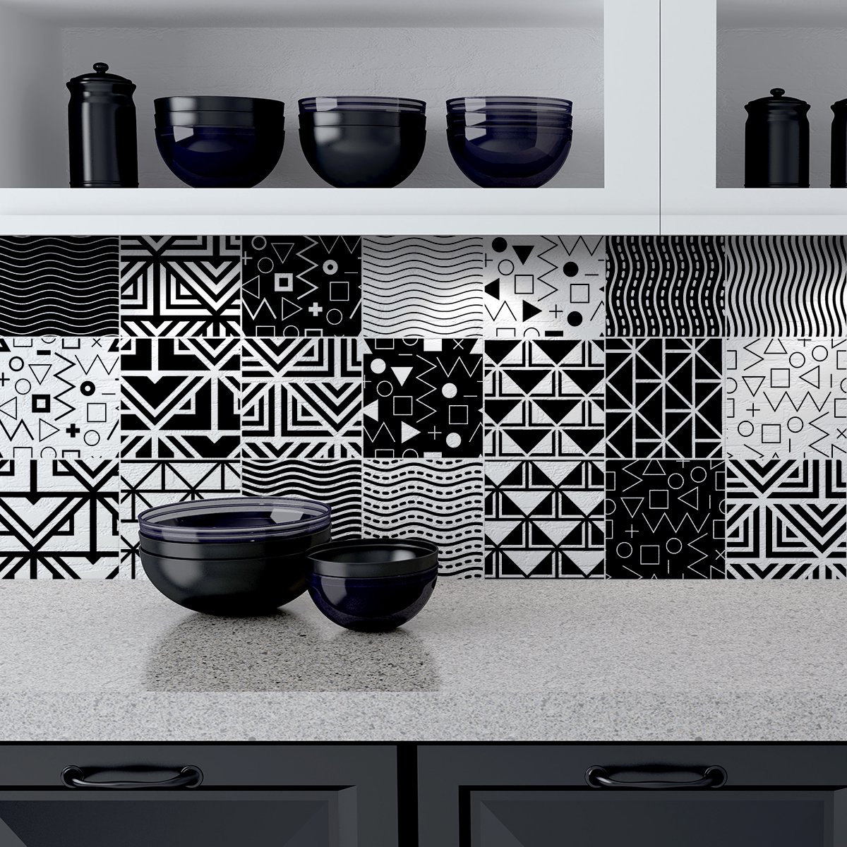 Ambiance Sticker Zelfklevende muurtegelstickers voor keuken en badkamer - 9 etnische cementtegelstickers, Praagse stijl - 9 stickers, 15x15cm Multi color