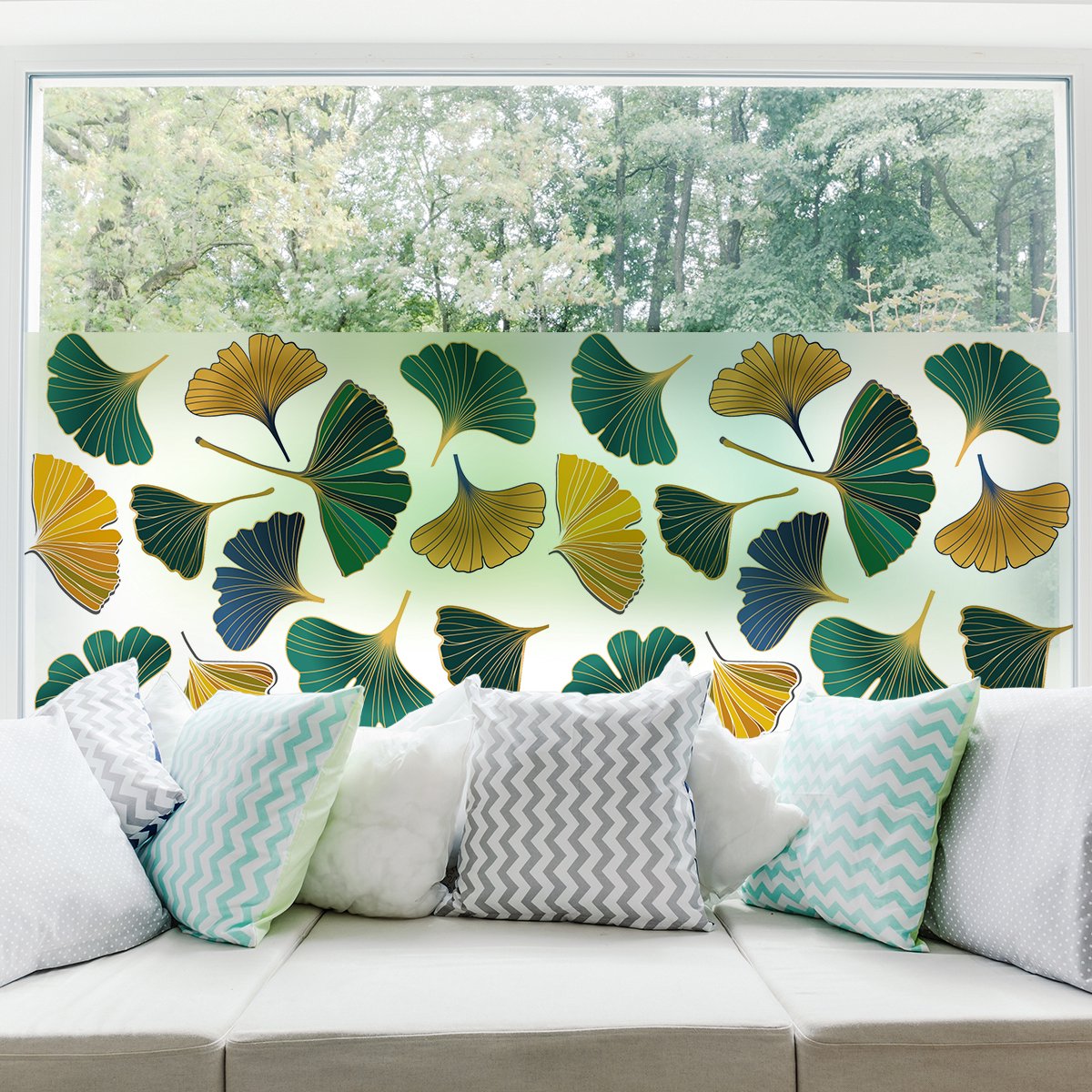 Privacy raamfolie - Herfst ginkgo bladeren - Stickers voor ramen en douchedeuren - 40x100c