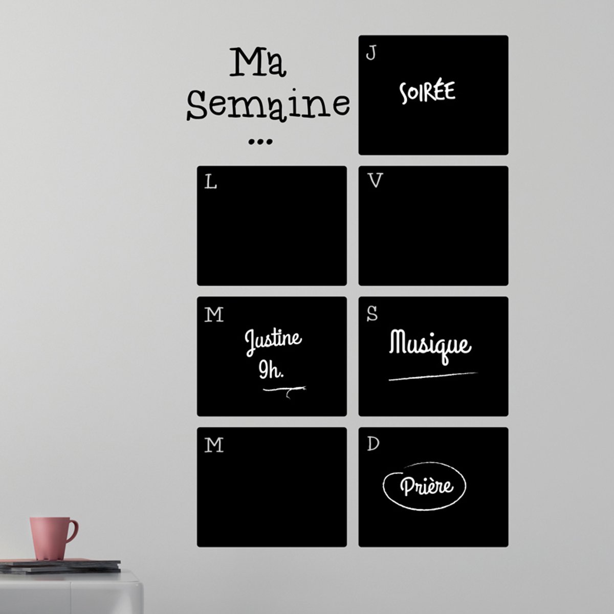 Ambiance Sticker Schoolbordsticker - uitwisbare zelfklevende muurstickers - MIJN WEEK VOORUIT - 80x50cm Multi color
