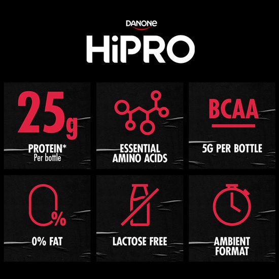 Danone HiPRO Eiwitshake – Chocolade – 25g Proteïne – 8 x 330ml – Lactosevrij