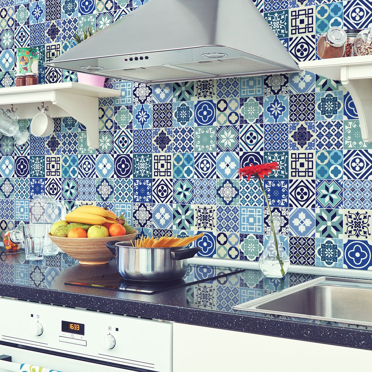 Ambiance Sticker Muurstickers - Zelfklevende tegelmuurstickers voor keuken en badkamer - 30 ASENZO tegelstickers - 30 stickers 15x15cm Multi color