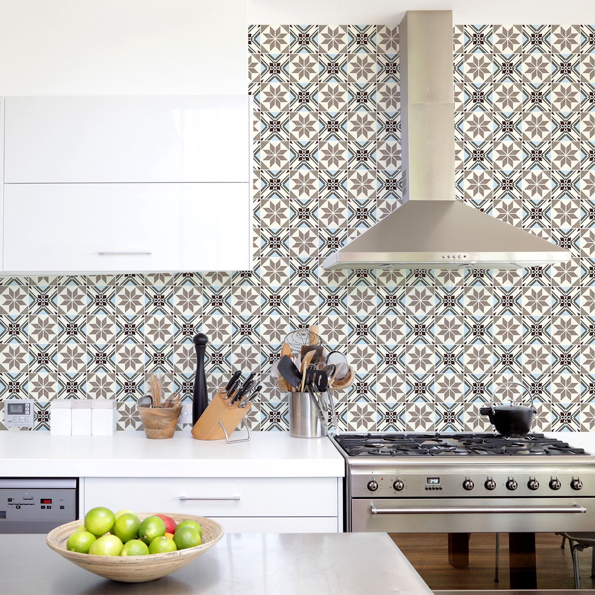 Ambiance Sticker Zelfklevende tegelmuurstickers voor keuken en badkamer - 60 authentieke Giulian cementtegelstickers - 60 stickers 15x15cm Multi color