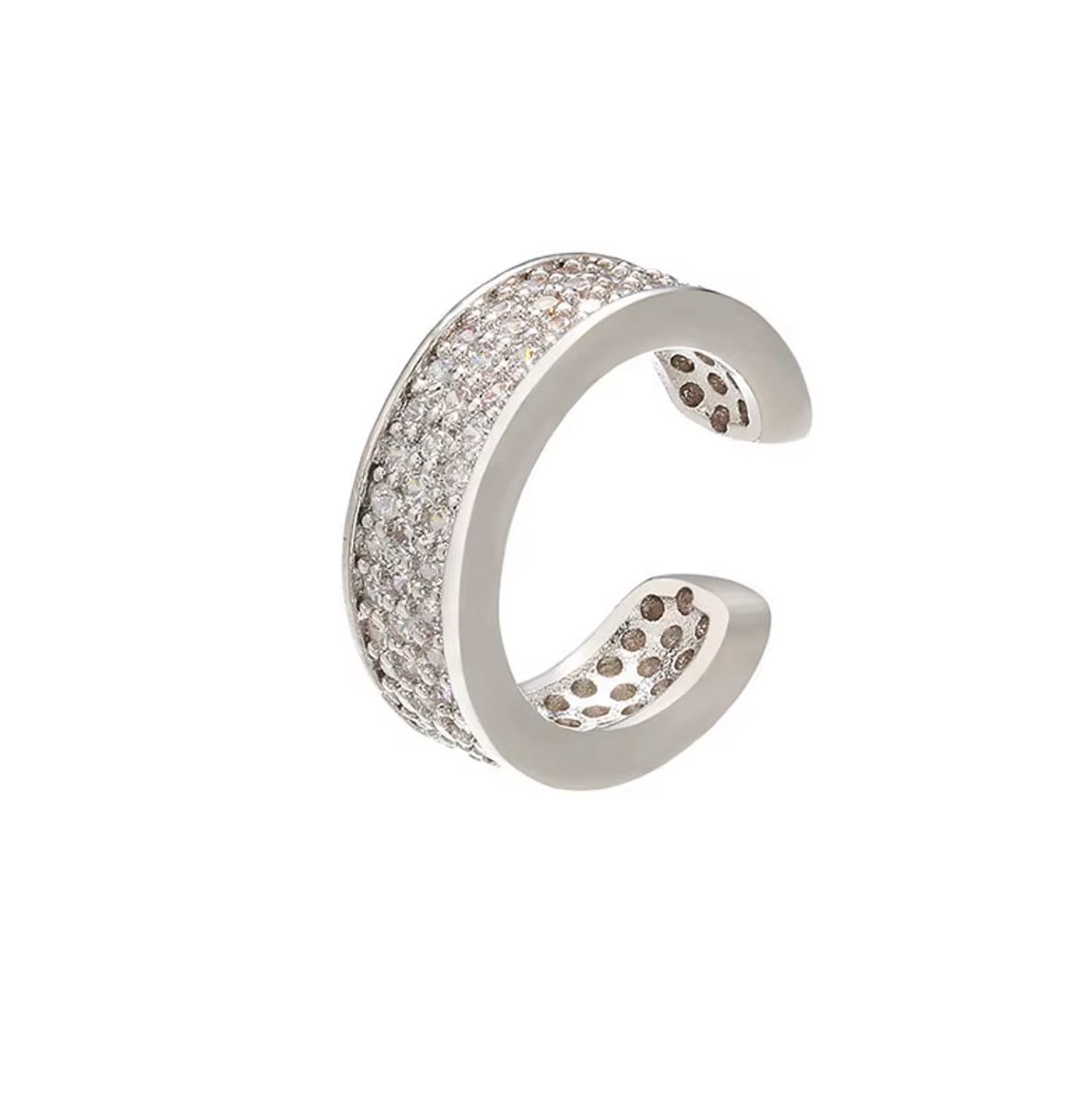 Jobo By JET - Dames earcuff - Zilverkleurige ear cuff - Witte strass steentjes