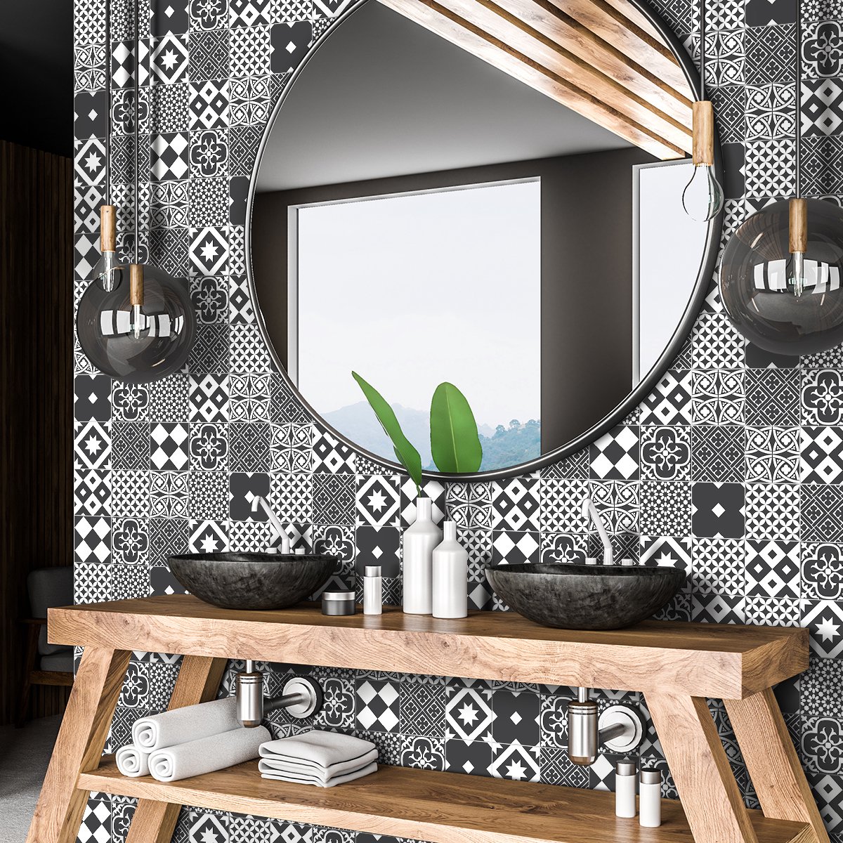 Ambiance Sticker Zelfklevende tegelmuurstickers voor keuken en badkamer - 60 cementtegelstickers, Azulejos Moriccio-stijl - 60 stickers, 10x10 cm Multi color