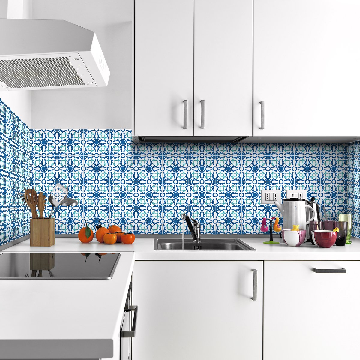 Ambiance Sticker Zelfklevende muurstickers in de vorm van tegels voor keuken en badkamer - 60 Azulejos Calla cementtegelstickers - 60 stickers 10x10cm Multi color