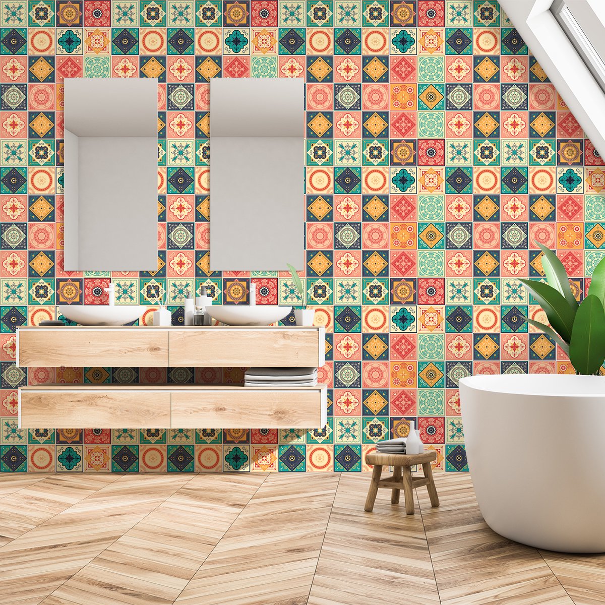 Ambiance Sticker Zelfklevende tegelmuurstickers voor keuken en badkamer - 60 Azulejos Miguela cementtegelstickers - 60 stickers 20x20cm Multi color