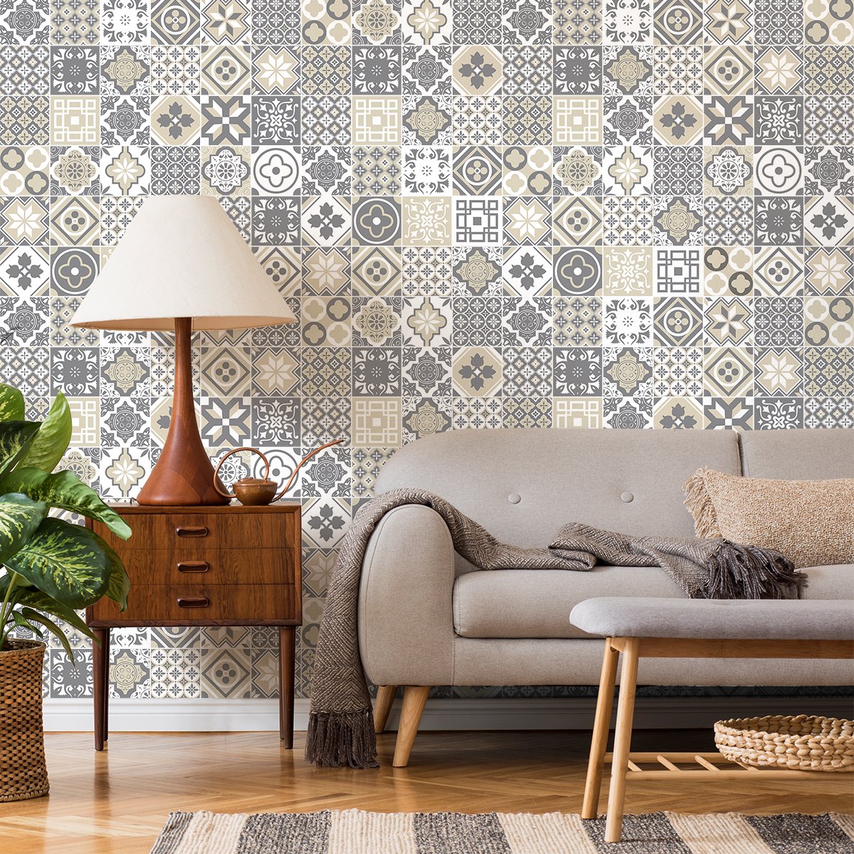 Ambiance Sticker Tegelstickers voor de muur in keuken en badkamer - 60 Brazio cementtegelstickers - 60 stickers 10x10cm Multi color