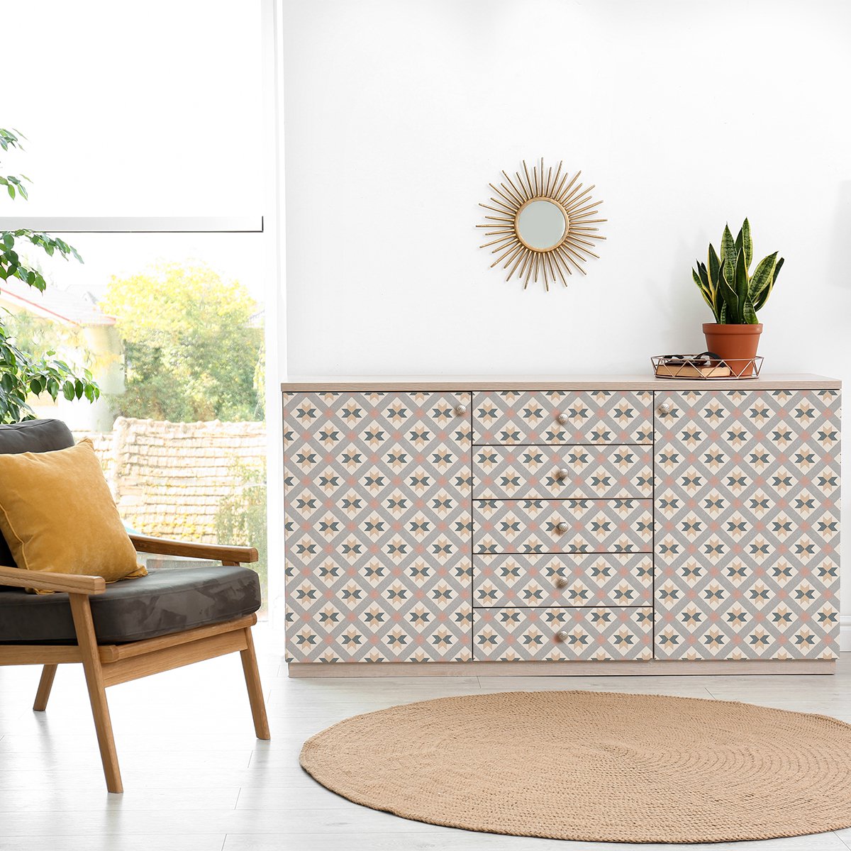 Ambiance Sticker Decoratieve meubelstickers - 60 authentieke Simentina cementtegel meubelstickers - 60 stickers 15x15cm Multi color