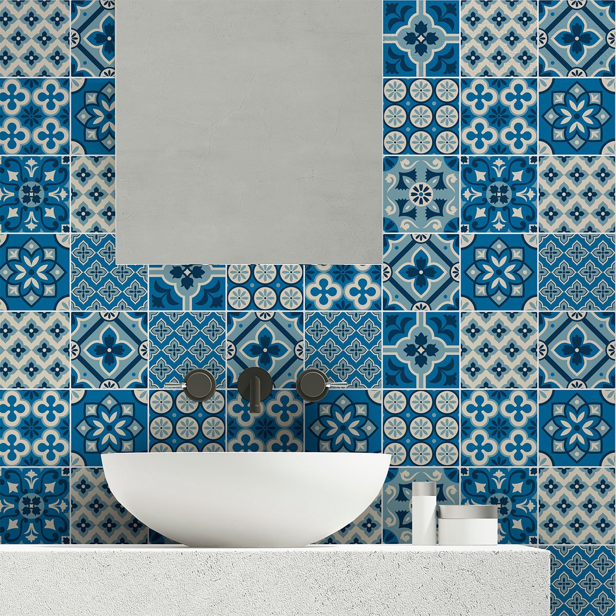 Ambiance Sticker Zelfklevende tegelmuurstickers voor keuken en badkamer - 24 cementtegelstickers, Azulejos Silvia - 24 stickers, 15x15cm Multi color