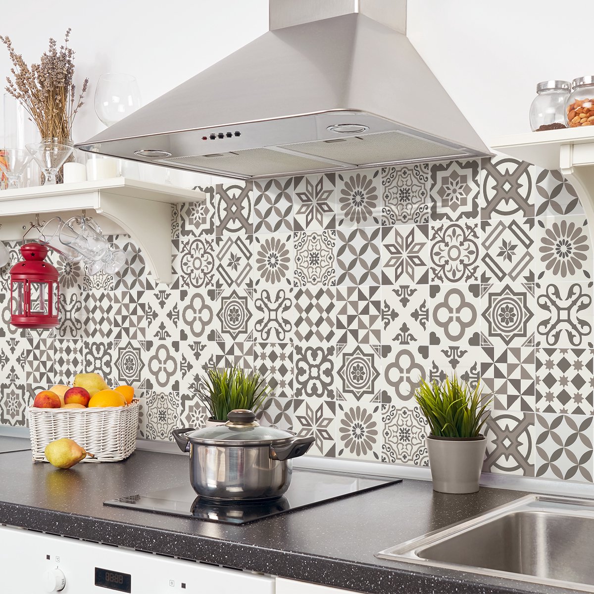 Ambiance Sticker Zelfklevende tegelmuurstickers voor keuken en badkamer - 24 cementtegelstickers (Azulejos Zuheros) - 24 stickers, 15x15cm Multi color