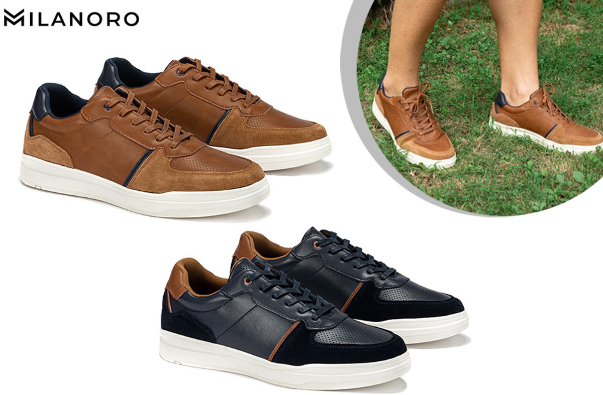 Milanoro - Stijlvolle lederen herensneakers - Navy - Maat 41