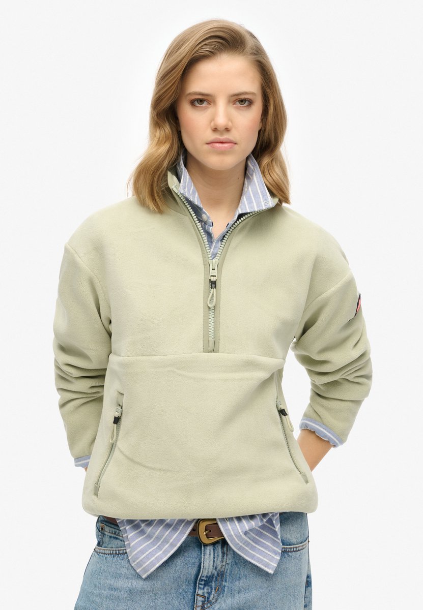 Superdry Active fleecetrui met halve rits Dames Truien Dusty Sage