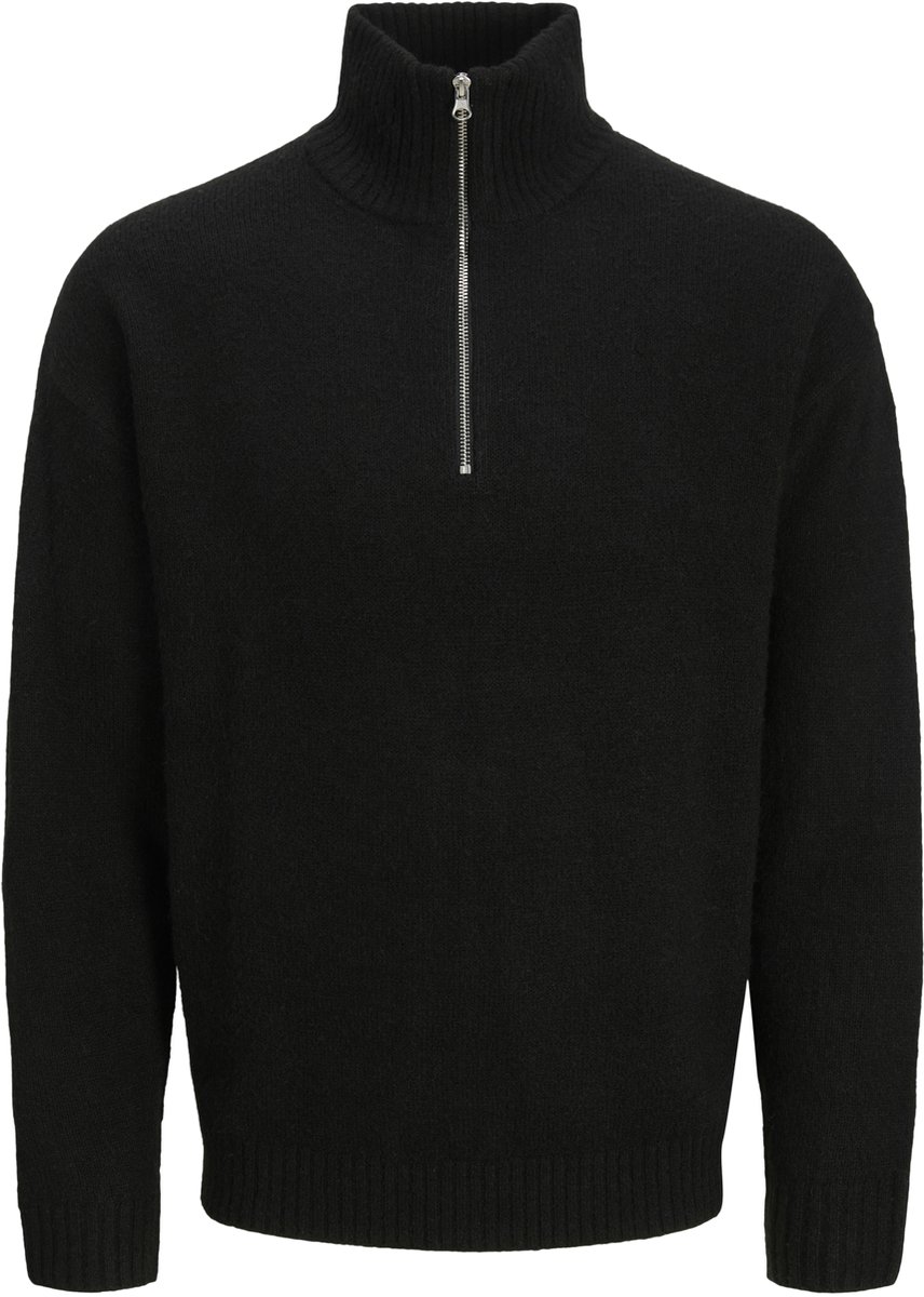 JACK & JONES Soho ollie knit half zip regular fit - heren pullover wolmengsel met opstaande boord met rits - zwart (black)